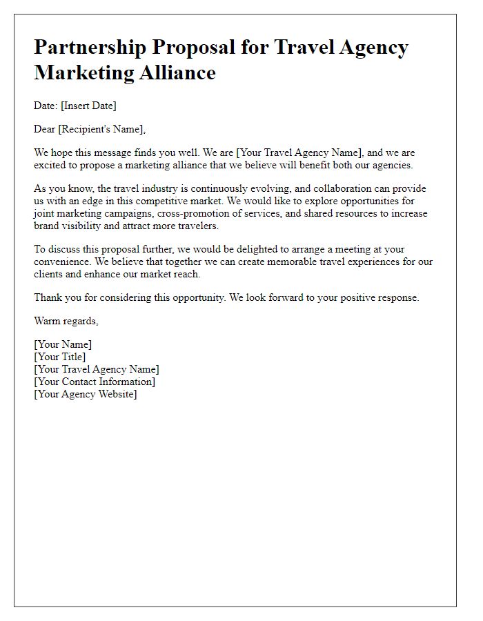 Letter template of travel agency marketing alliance