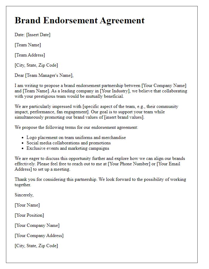 Letter template of Brand Endorsement for Sports Teams