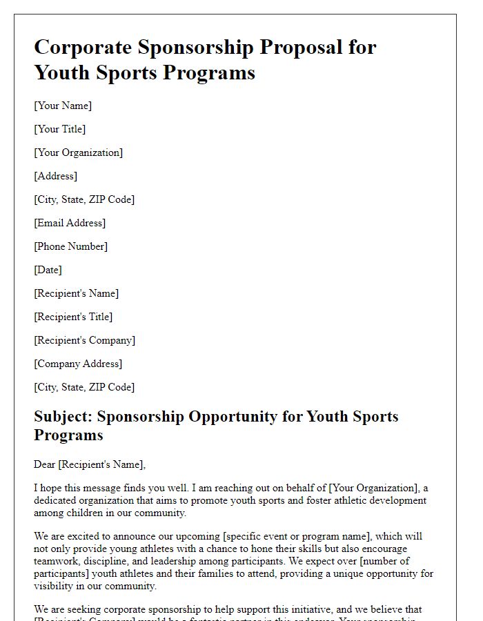 Letter template of Corporate Sponsorship for Youth Sports Programs