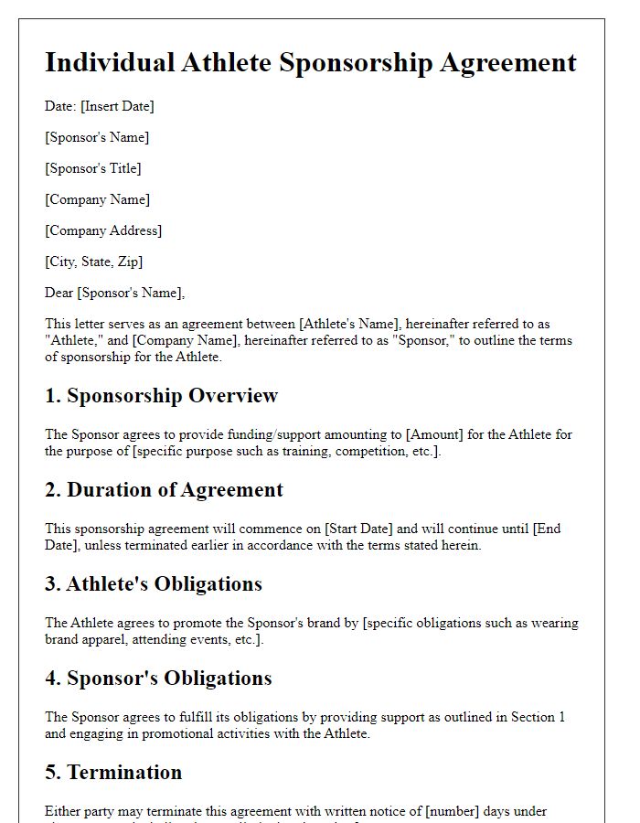 Letter template of Individual Athlete Sponsorship Agreement