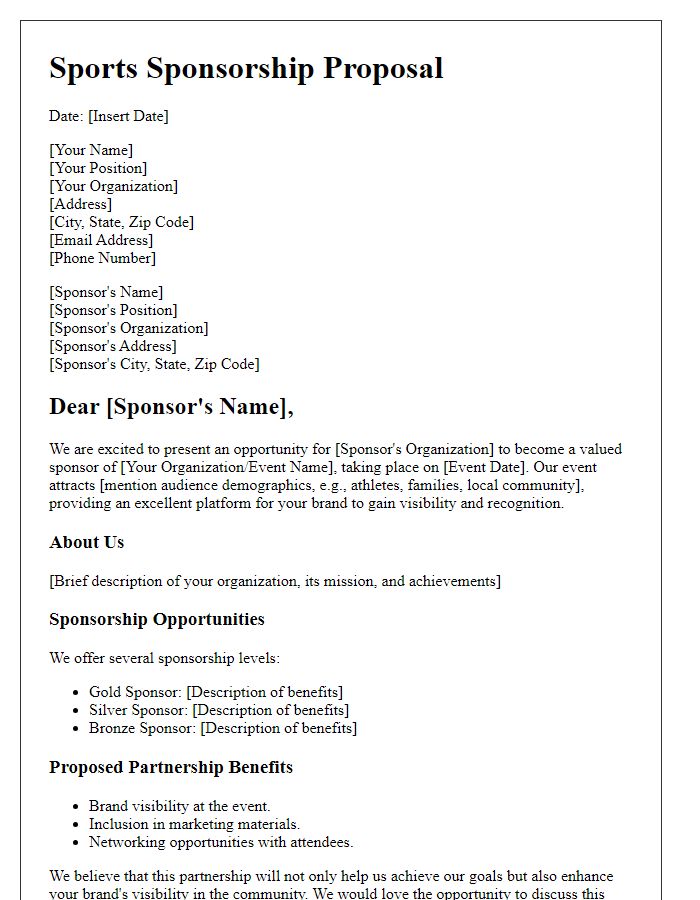 Letter template of Sports Sponsorship Proposal