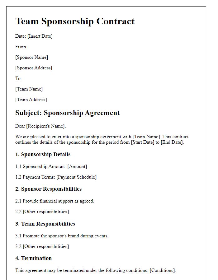 Letter template of Team Sponsorship Contract