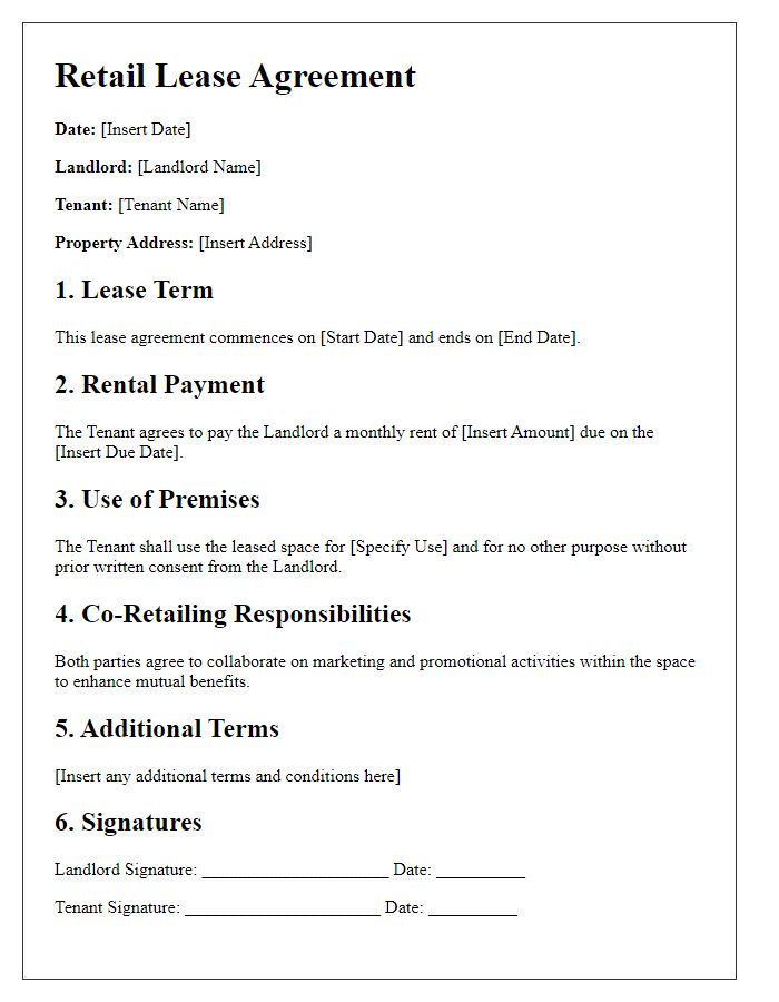 Letter template of retail lease agreement for co-retailing space