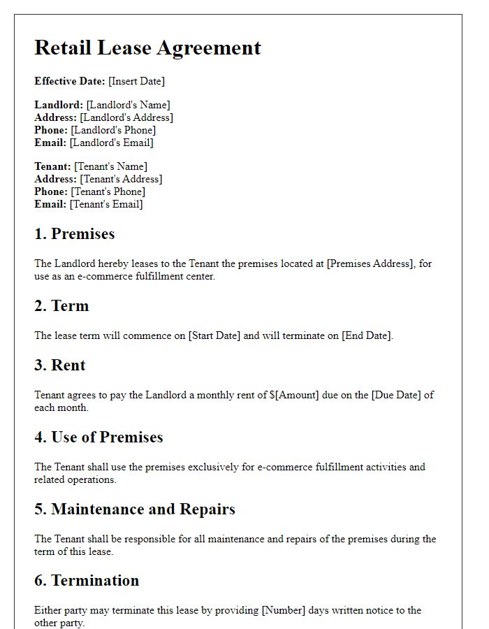 Letter template of retail lease agreement for e-commerce fulfillment center