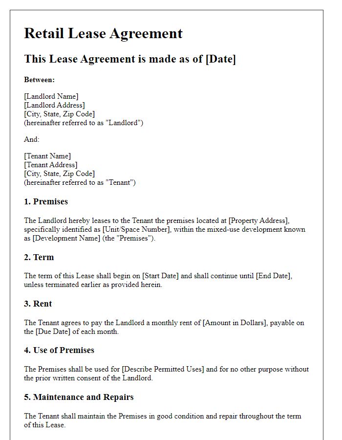 Letter template of retail lease agreement for mixed-use development