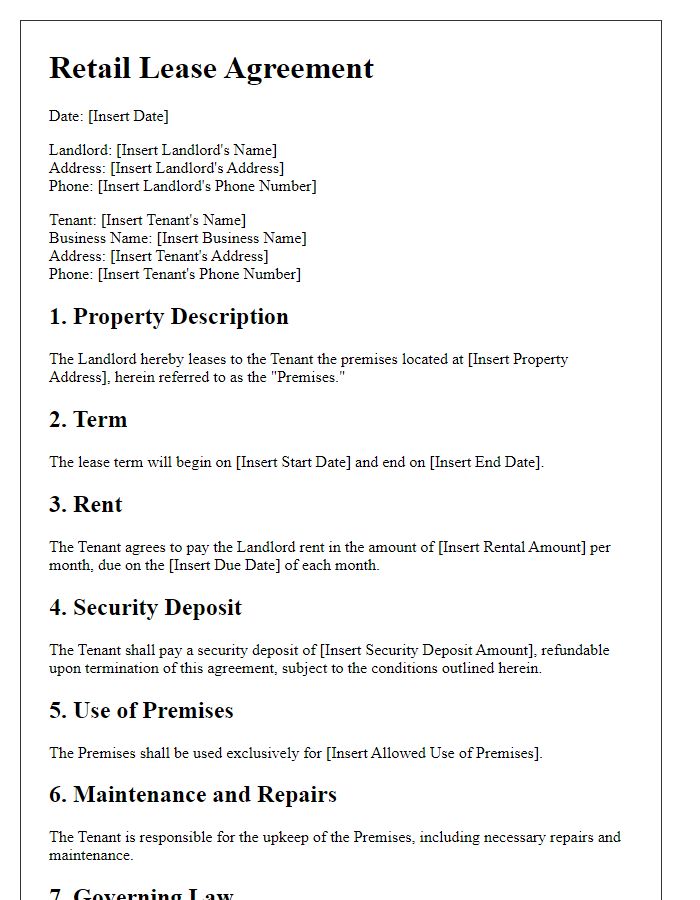 Letter template of retail lease agreement for small business