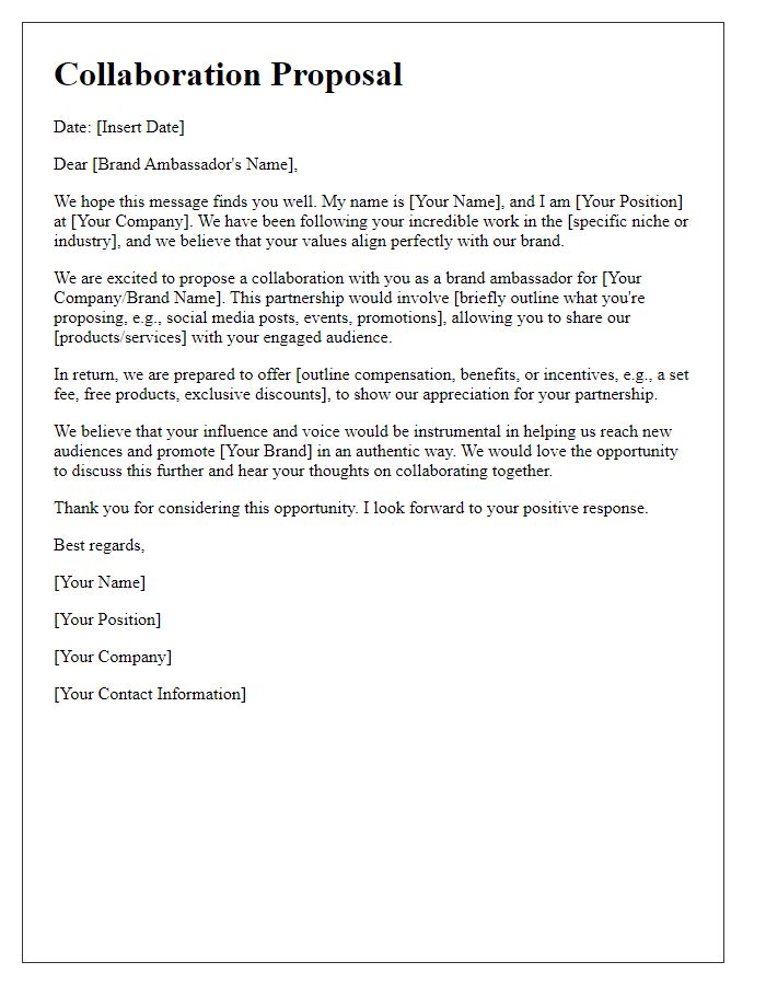 Letter template of brand ambassador collaboration