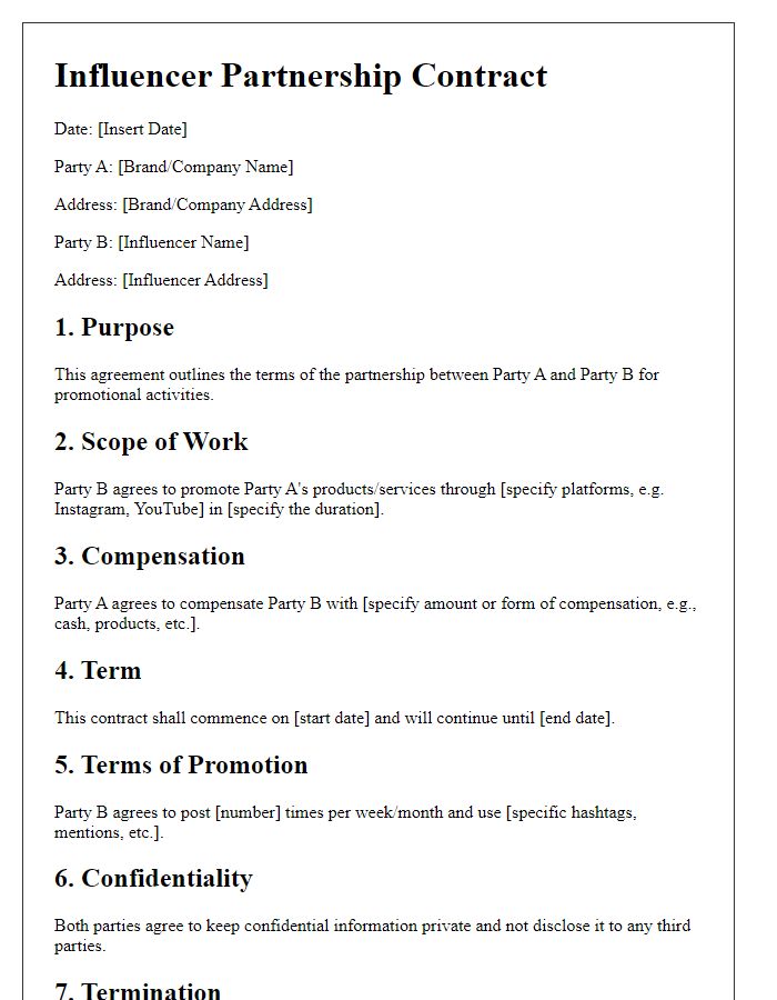 Letter template of influencer partnership contract