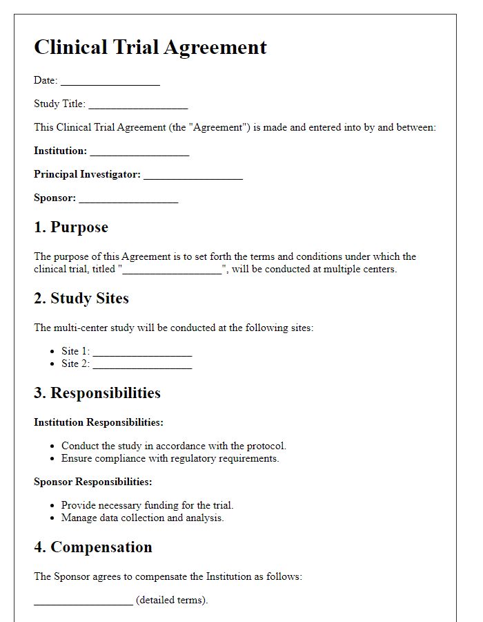 Letter template of clinical trial agreement for multi-center studies