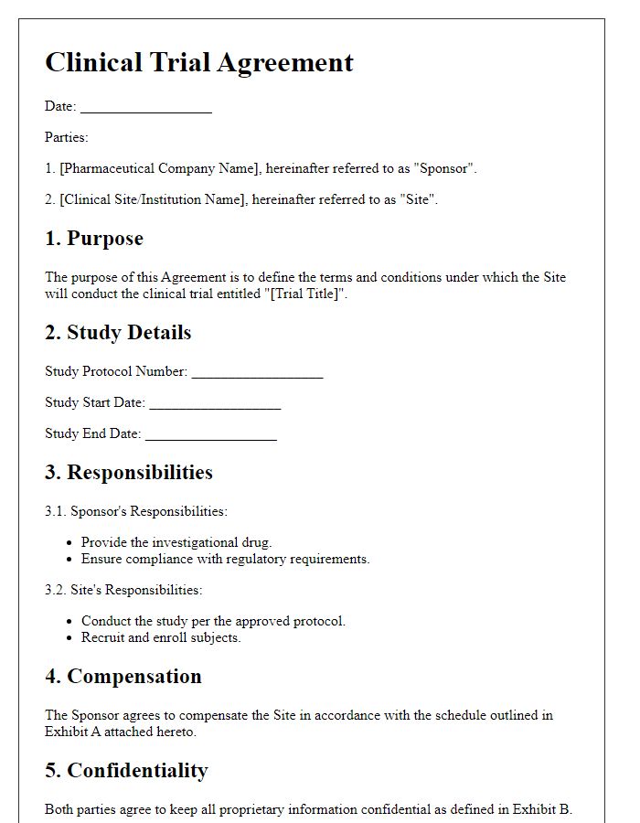 Letter template of clinical trial agreement for pharmaceutical companies