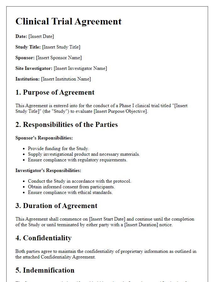 Letter template of clinical trial agreement for phase I trials