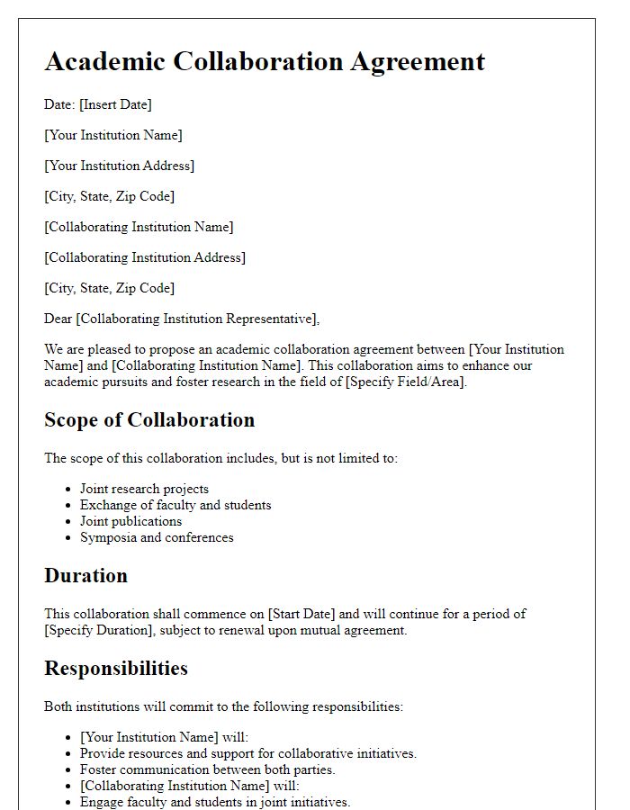 Letter template of academic collaboration agreement