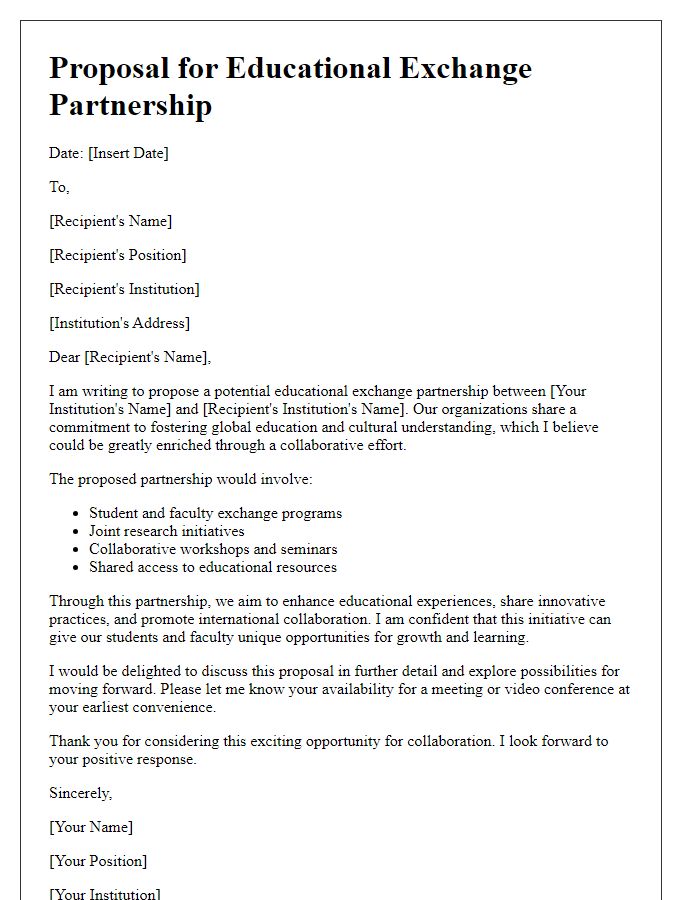 Letter template of educational exchange partnership proposal