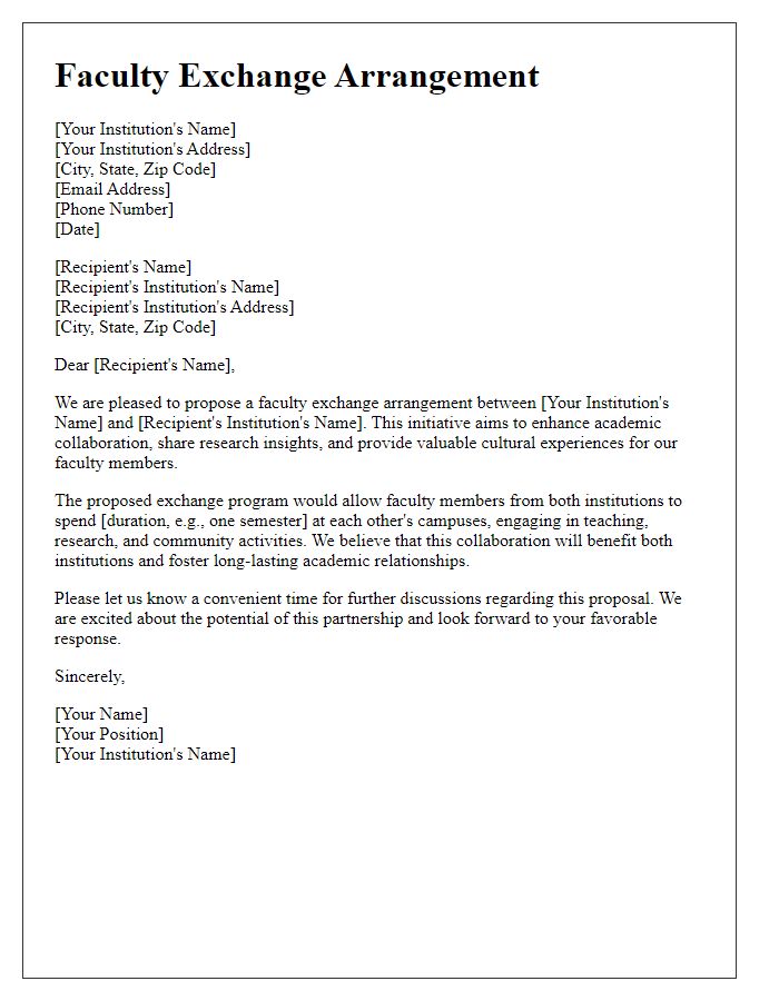 Letter template of faculty exchange arrangement