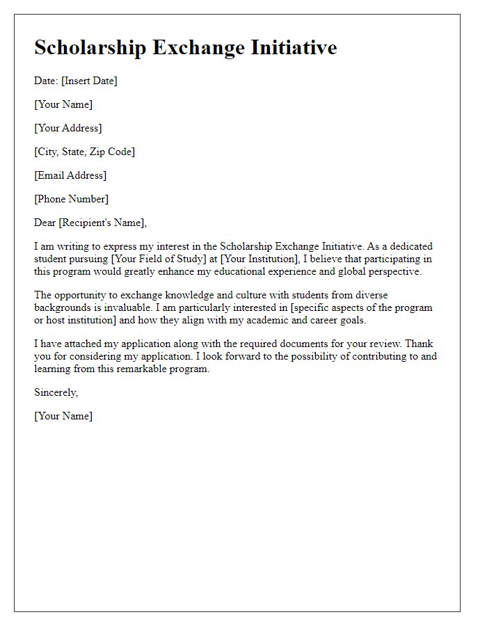 Letter template of scholarship exchange initiative