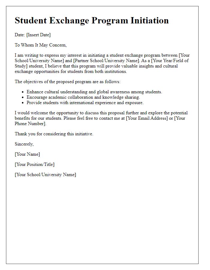 Letter template of student exchange program initiation