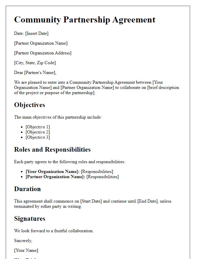 Letter template of Community Partnership Agreement