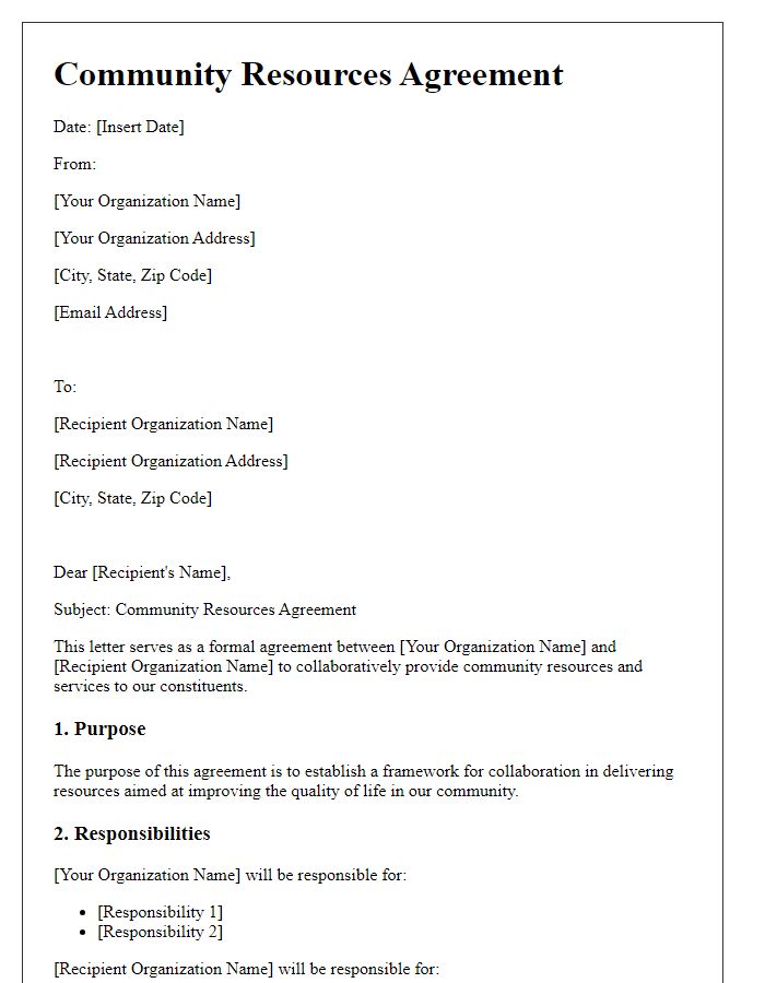 Letter template of Community Resources Agreement