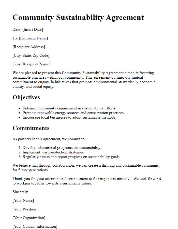 Letter template of Community Sustainability Agreement