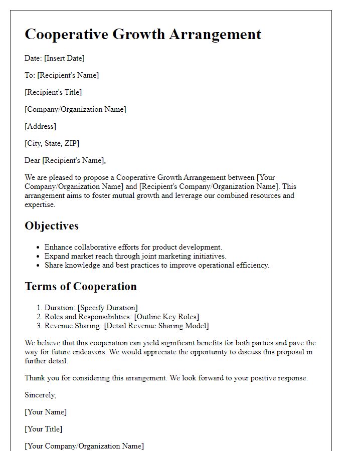 Letter template of Cooperative Growth Arrangement