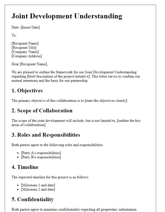 Letter template of Joint Development Understanding