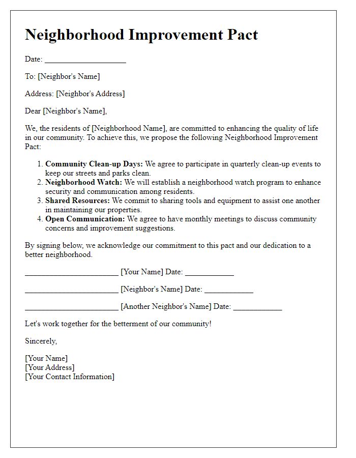 Letter template of Neighborhood Improvement Pact