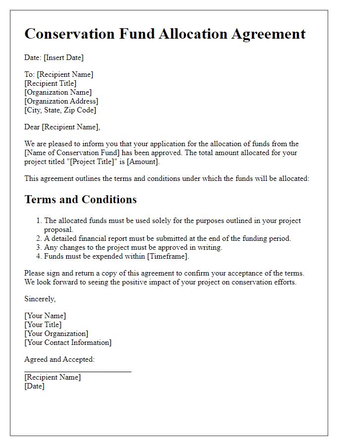 Letter template of conservation fund allocation agreement