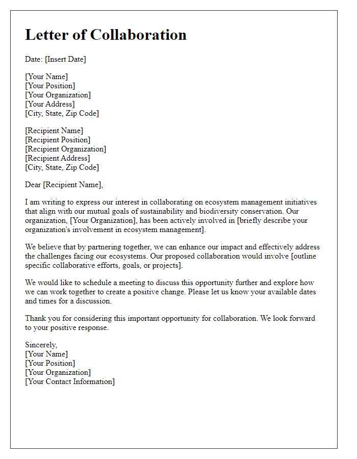 Letter template of ecosystem management collaboration