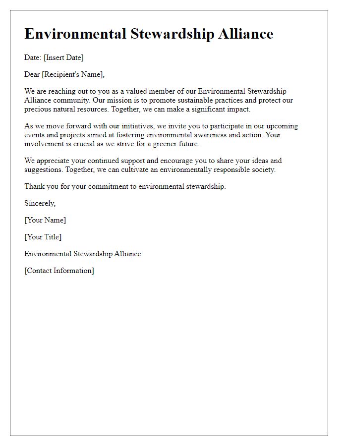 Letter template of environmental stewardship alliance