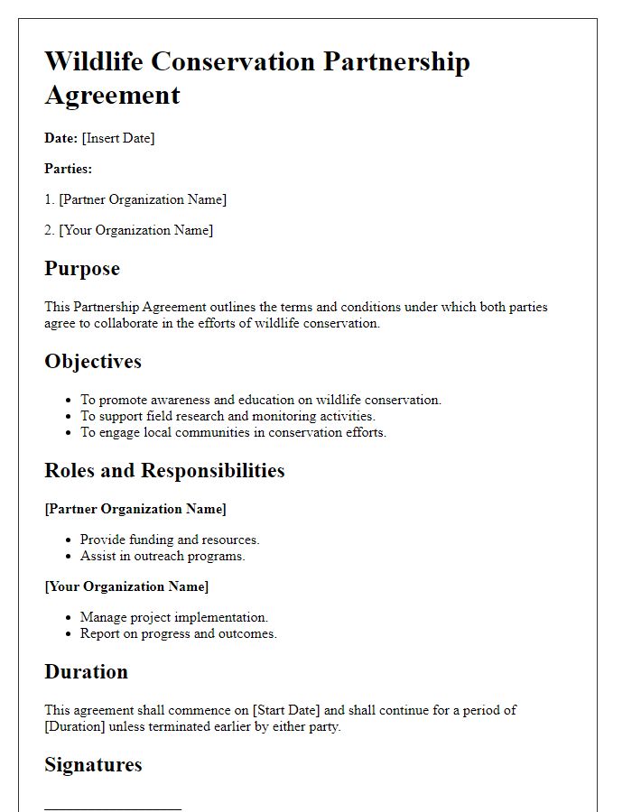 Letter template of wildlife conservation partnership agreement