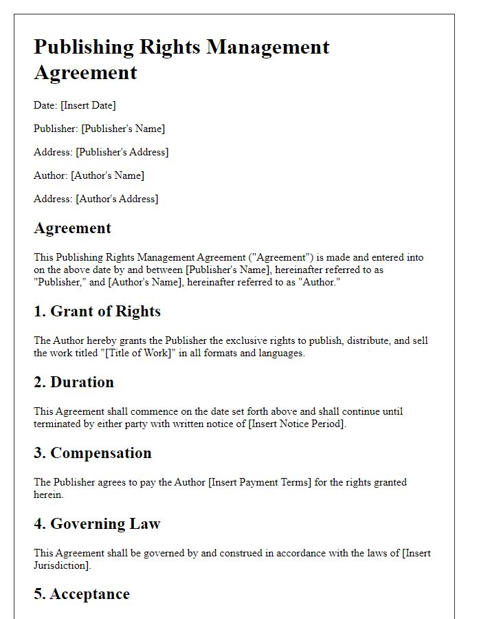 Letter template of publishing rights management agreement