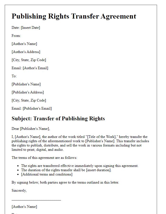 Letter template of publishing rights transfer agreement