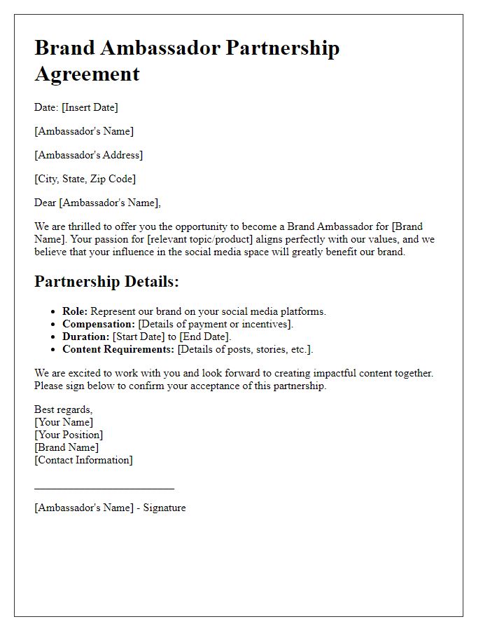 Letter template of Brand Ambassador Partnership for Social Media