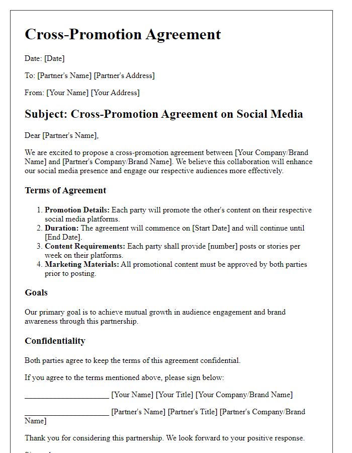 Letter template of Cross-Promotion Agreement on Social Media