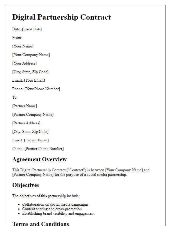 Letter template of Digital Partnership Contract for Social Media