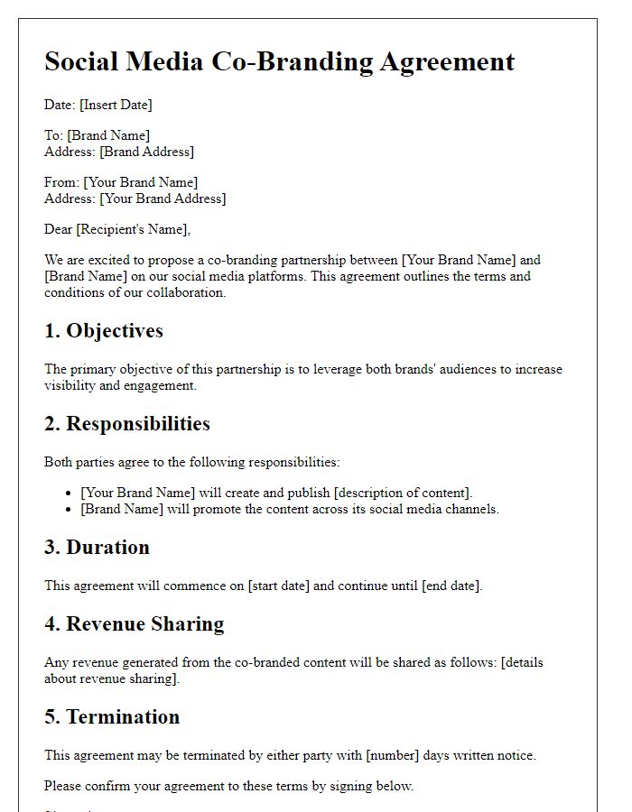 Letter template of Social Media Co-Branding Agreement