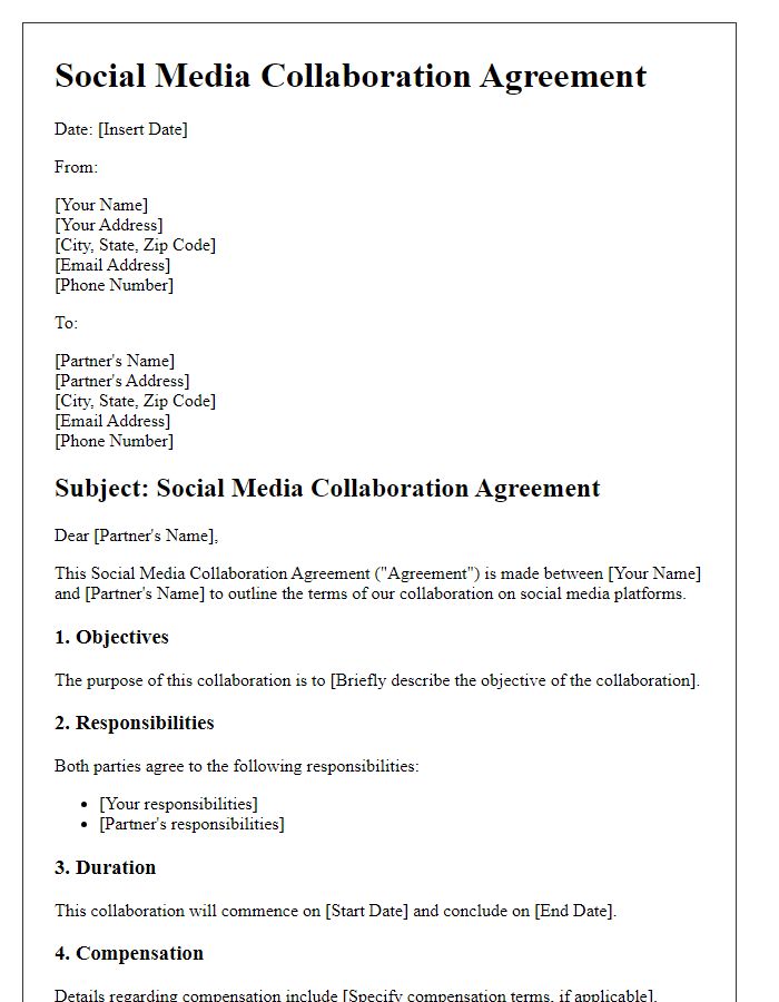 Letter template of Social Media Collaboration Agreement