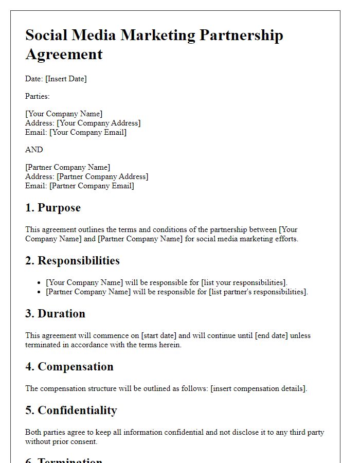 Letter template of Social Media Marketing Partnership Agreement