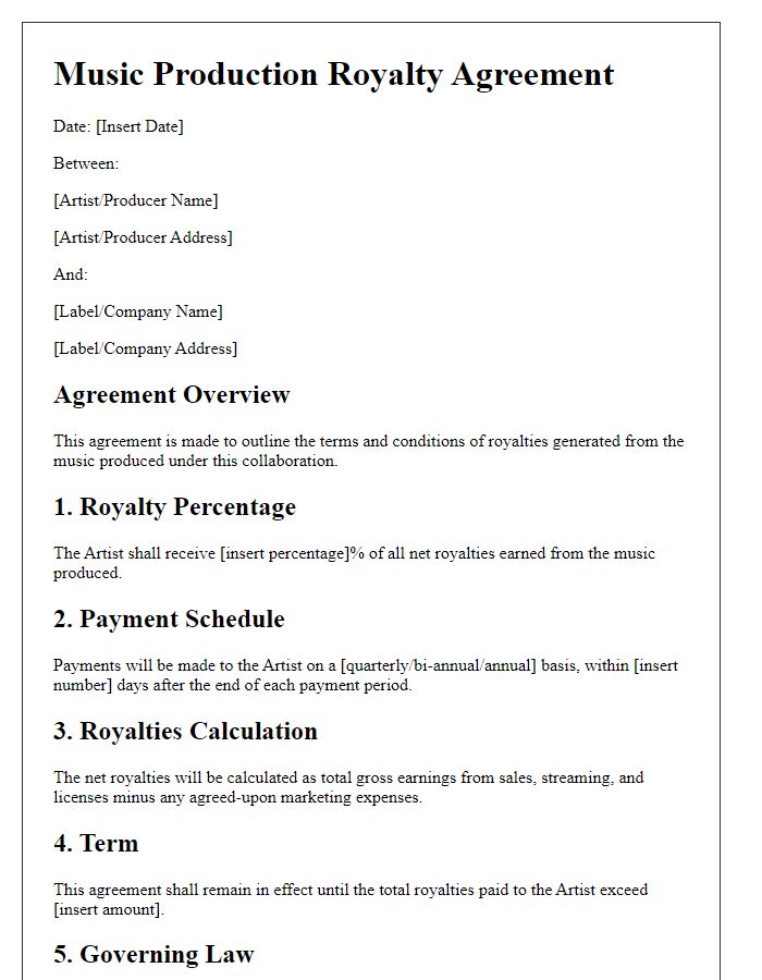 Letter template of music production royalty agreement.