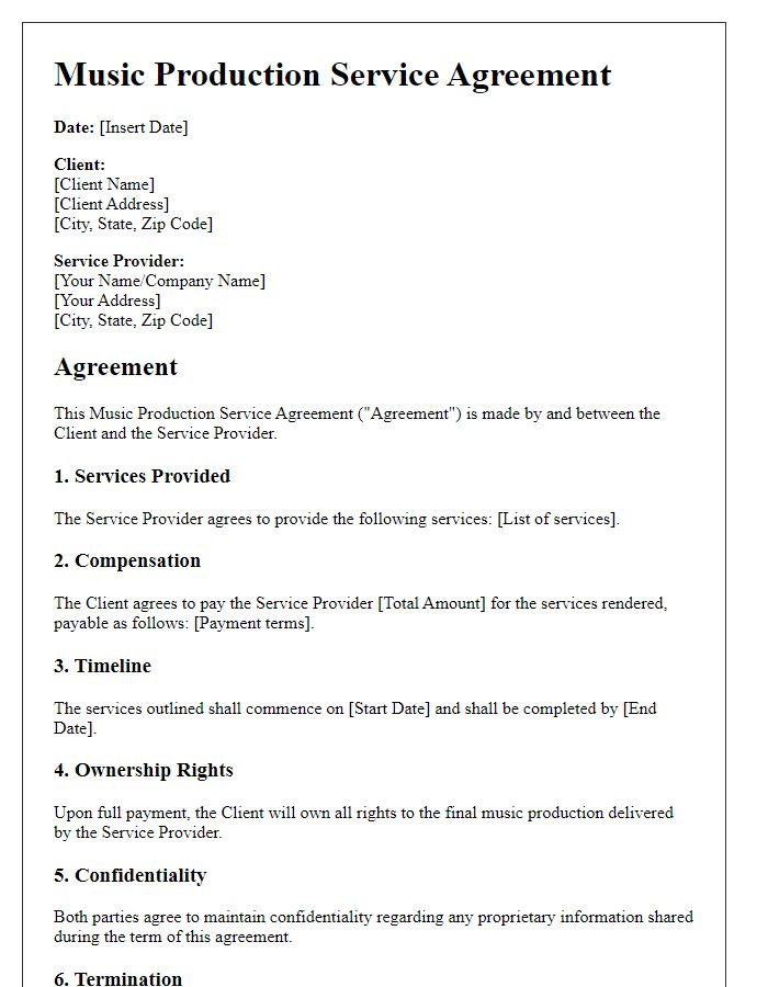 Letter template of music production service agreement.