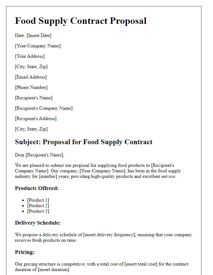 Letter template of food supply contract proposal