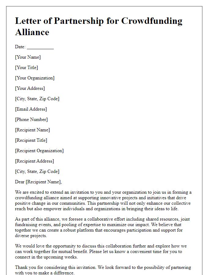 Letter template of crowdfunding alliance letter.