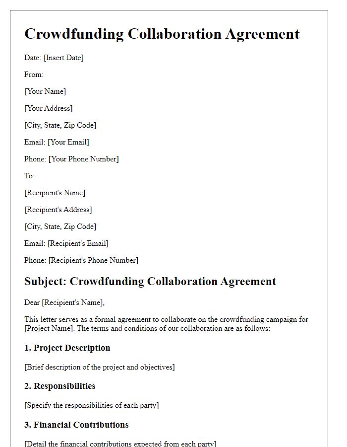 Letter template of crowdfunding collaboration agreement.