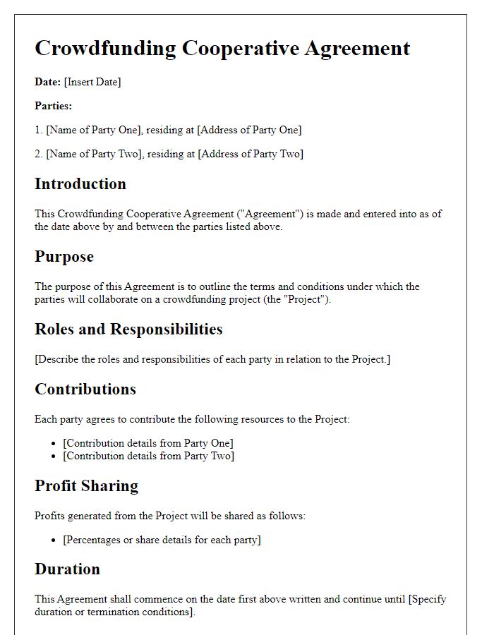 Letter template of crowdfunding cooperative agreement.