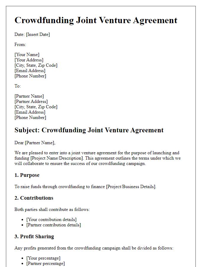 Letter template of crowdfunding joint venture agreement.