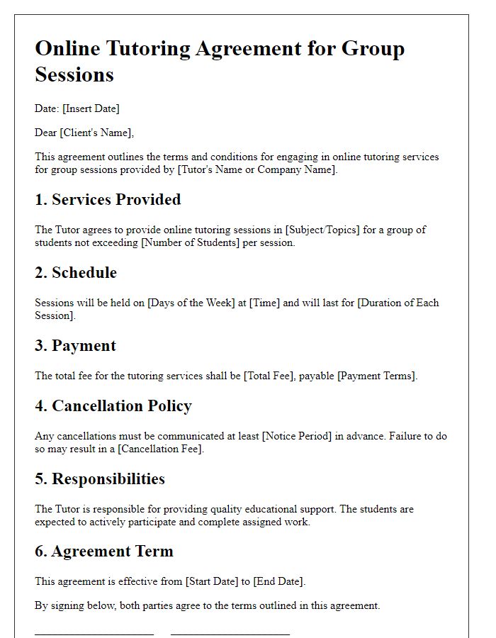 Letter template of Online Tutoring Agreement for Group Sessions