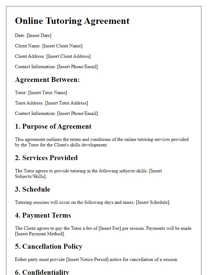 Letter template of Online Tutoring Agreement for Skills Development