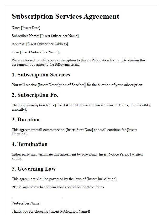 Letter template of Subscription Services Agreement for News Publications