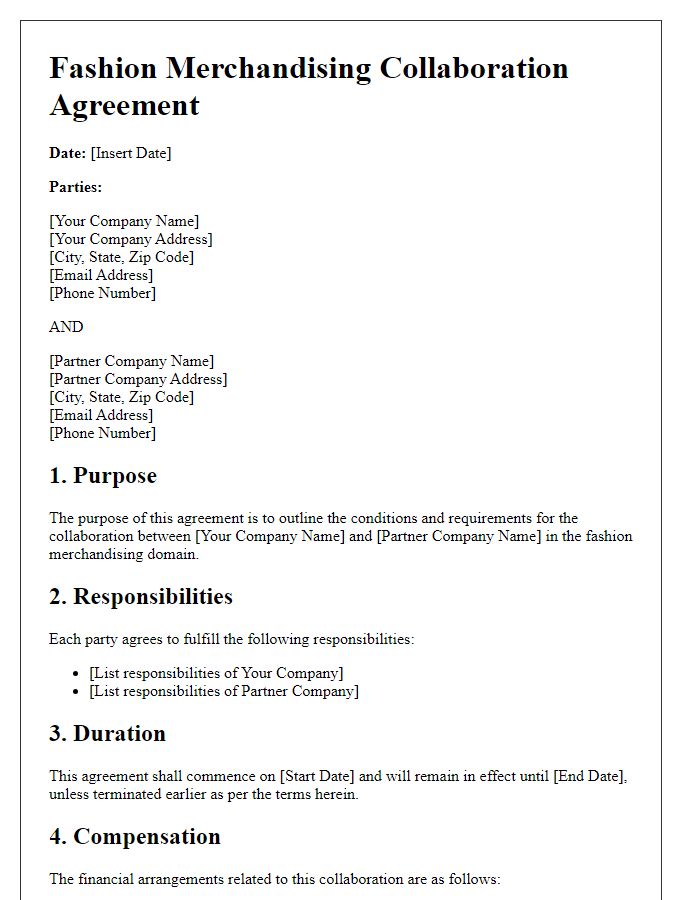 Letter template of Fashion Merchandising Collaboration Agreement