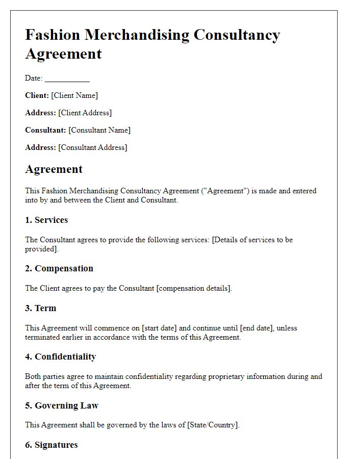 Letter template of Fashion Merchandising Consultancy Agreement